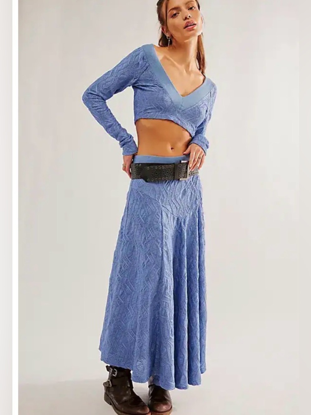 Free People Oakley Blue Set Skirt and Top
